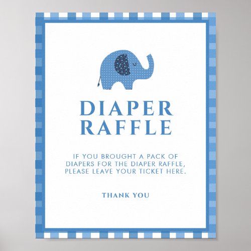 Blue Boy Cute Elephant Diaper Raffle Baby Shower  Poster