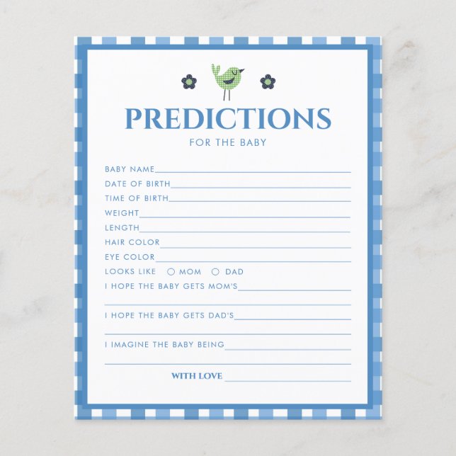 Blue Boy Cute Elephant Prediction For Baby Shower (Front)