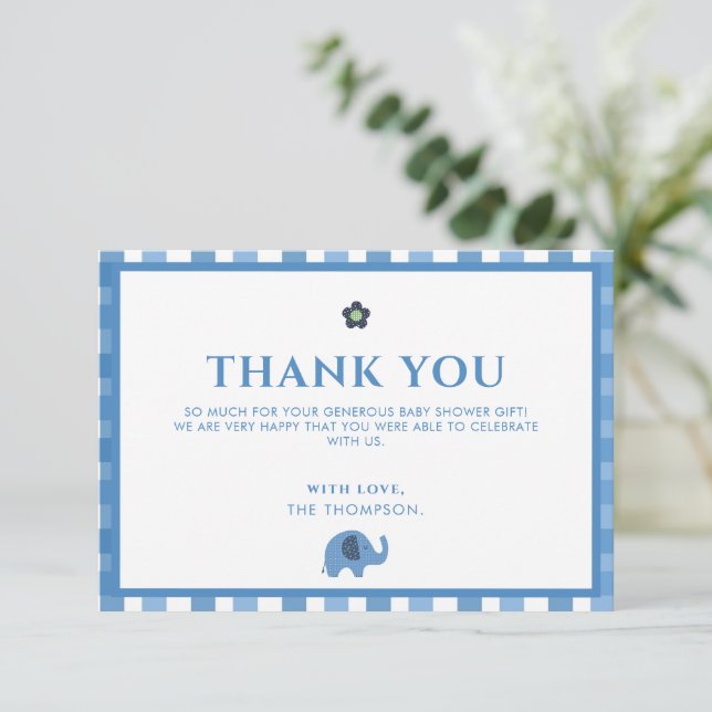 Blue Boy Cute Elephant Thank You Baby Shower (Standing Front)