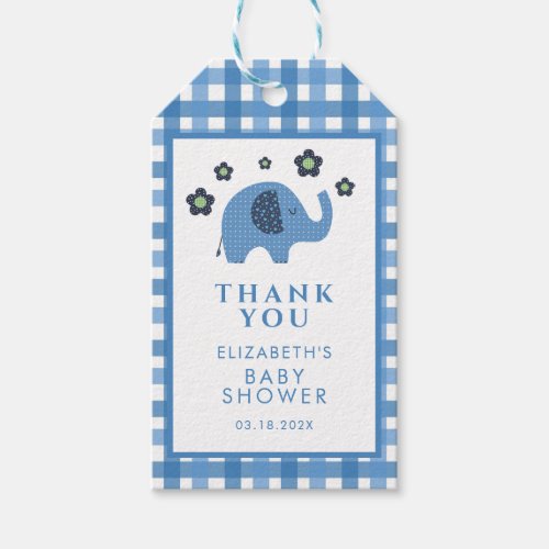 Blue Boy Cute Elephant Thank You Baby Shower Gift  Gift Tags