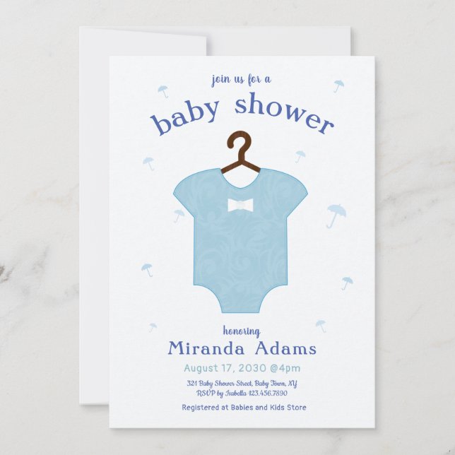 Blue Boy Dress Baby Shower Invitation (Front)