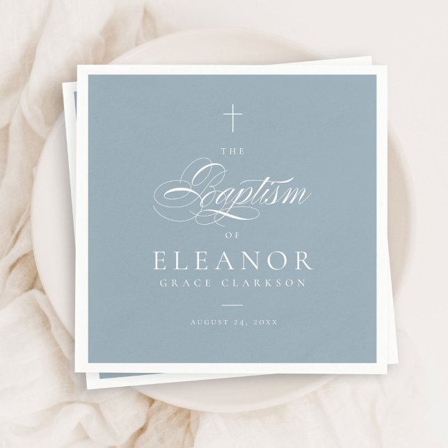 Blue Boy Elegant Cross Script Calligraphy Baptism Napkins (Creator Uploaded)