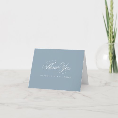 Blue Boy Elegant Cross Script Calligraphy Baptism Thank You Card