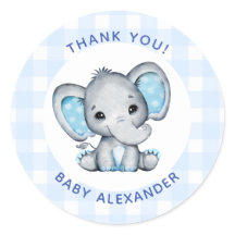 Blue Boy Elephant Baby Shower Favor Sticker