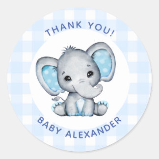 Blue Boy Elephant Baby Shower Favor Sticker