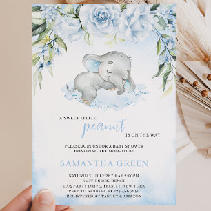 Blue Boy Elephant Baby Shower Invitation
