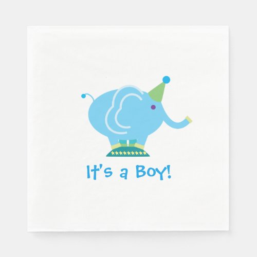 Blue Boy Elephant Baby Shower Kawaii Cartoon Napkins