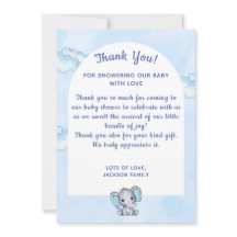 Blue Boy Elephant Baby Shower Thank You Card