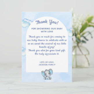 Blue Boy Elephant Baby Shower Thank You Card