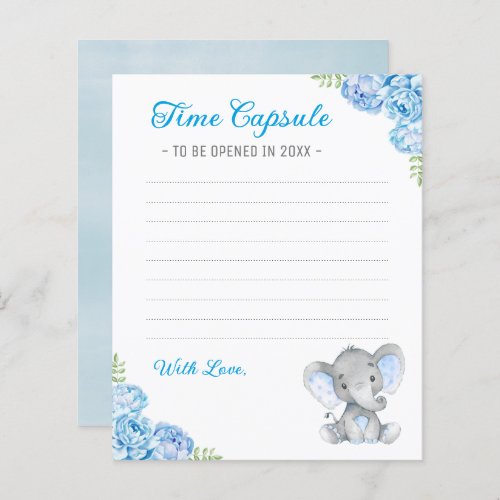 Blue Boy Elephant Baby Shower Time Capsule Cards