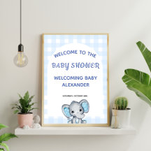 Blue Boy Elephant Baby Shower Welcome Sign Poster