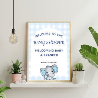 Blue Boy Elephant Baby Shower Welcome Sign Poster