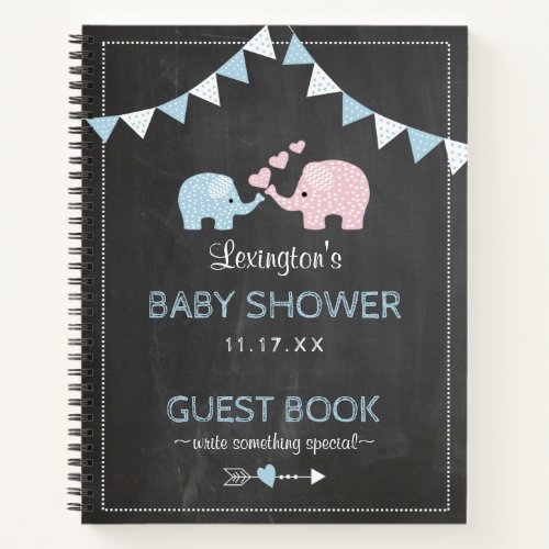 Blue Boy Elephant Chalk Look Shower Guest Book 