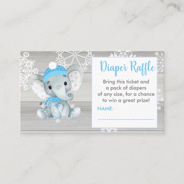 Blue Boy Elephant diaper raffle ticket rustic Enclosure Card (Front)