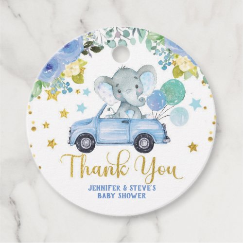 Blue Boy Elephant Drive By Baby Shower Parade Favor Tags