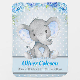 Blue Boy Elephant Polka Dot Little Peanut Nursery Baby Blanket