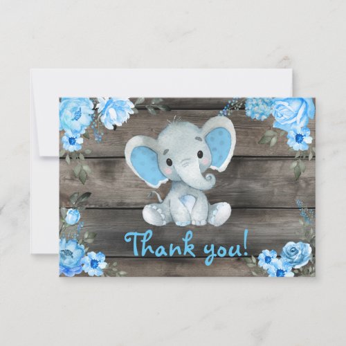 Blue Boy Elephant Thank you Card Rustic Floral