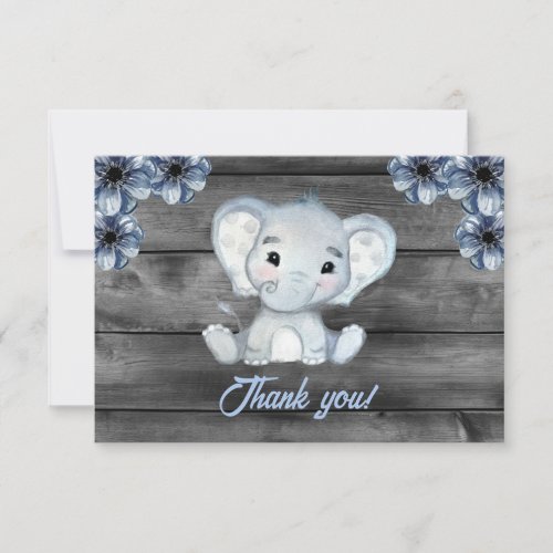 Blue Boy Elephant Thank you Card Rustic Floral