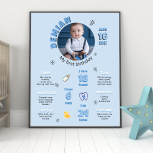 Blue Boy First Birthday Milestones Sign