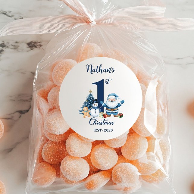 Blue Boy First Christmas  Classic Round Sticker (Creator Uploaded)