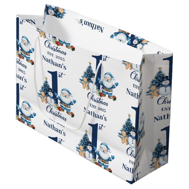 Blue Boy First Christmas  Large Gift Bag (Front Angled)