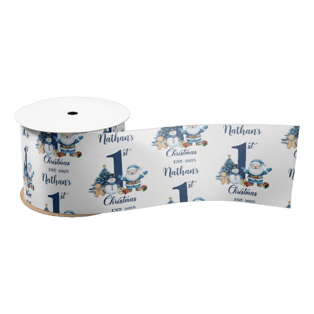 Blue Boy First Christmas Satin Ribbon (Spool)