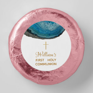 Blue Boy First Communion Geode Agate & Gold Cross Dipped Oreo Cookie Favors