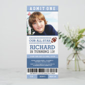 Blue Boy Football Ticket Birthday Invites (Standing Front)