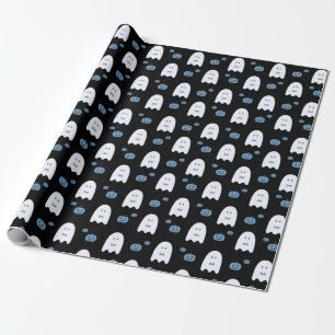Blue Boy Ghost & Pumpkin Halloween Cute Spooky Wrapping Paper