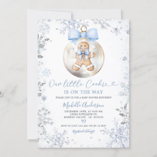 Blue Boy Gingerbread Christmas Snowflake Shower Invitation