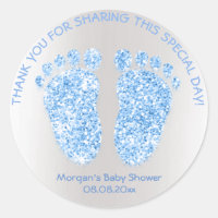 Blue Boy Glitter Feet Baby Shower Favor Thank Classic Round Sticker