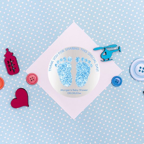 Blue Boy Glitter Feet Baby Shower Favor Thank Classic Round Sticker
