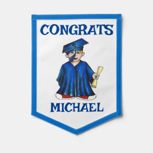 Blue Boy Graduate Graduation Cap Gown Diploma Pennant