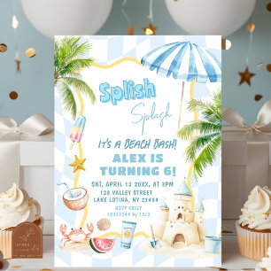 Blue Boy Groovy Beach Party Birthday Bash Invitation