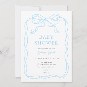 Blue Boy Hand Drawn Bow Baby Shower Invitation