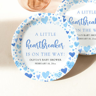 Blue Boy Little Heartbreaker Valentine Baby Shower Paper Plates