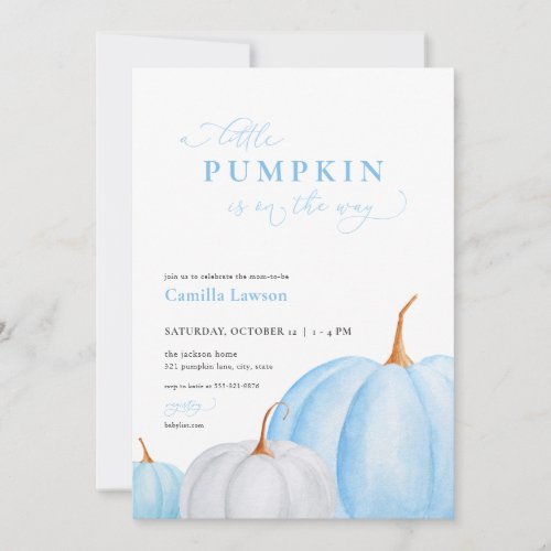 Blue Boy Little Pumpkin Baby Shower Invitation