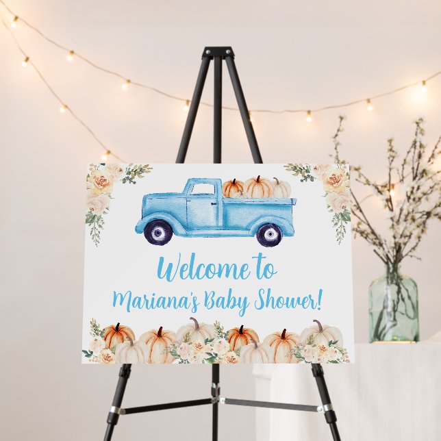 Blue Boy Little Pumpkin Baby Shower Welcome Foam Board (In Situ (Stand))