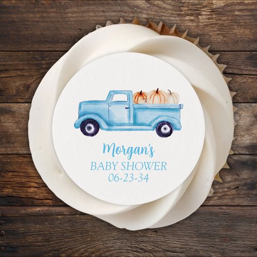 Blue Boy Little Pumpkin Cute Baby Shower Edible Frosting Rounds