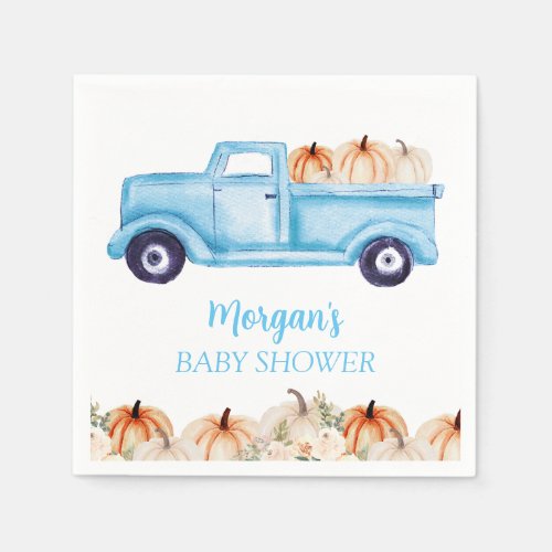 Blue Boy Little Pumpkin Cute Baby Shower Napkins