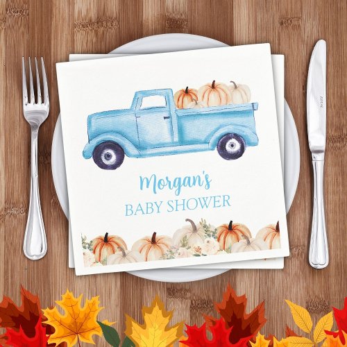 Blue Boy Little Pumpkin Cute Baby Shower Napkins