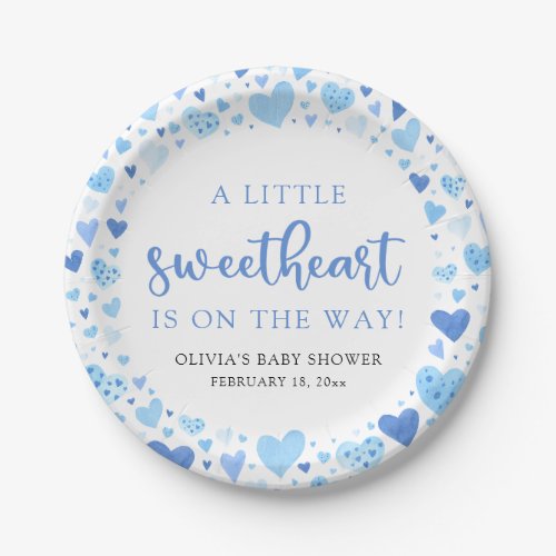 Blue Boy Little Sweetheart Valentine Baby Shower Paper Plates