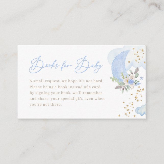 Blue Boy Moon Baby Shower Books for Baby Card (Front)