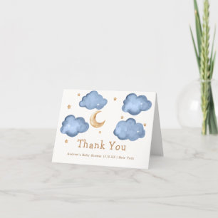 Blue Boy Moon Stars Twinkle Twinkle Baby Shower  Letterpress Thank You Card