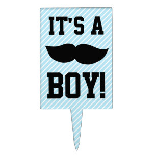 Blue Boy Moustache Baby Shower Cake Topper