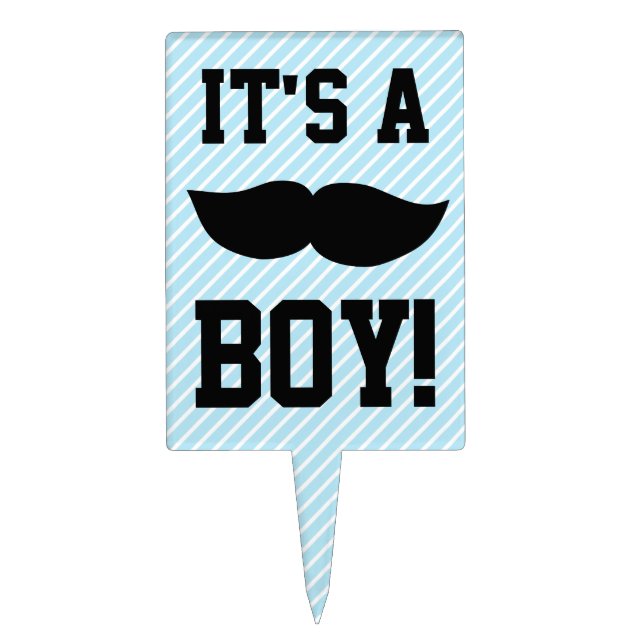 Blue Boy Moustache Baby Shower Cake Topper (Front)
