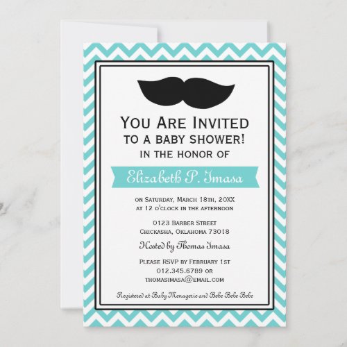 Blue Boy Moustache Chevron Baby Shower Card
