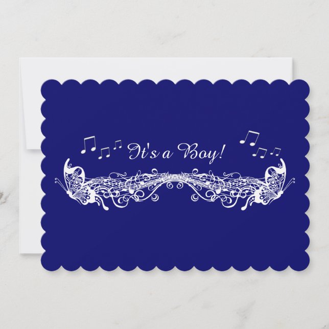 Blue Boy Musical Butterfly Baby Shower Invitation (Front)