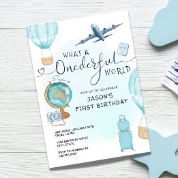 Blue Boy ONEderful World First Birthday Invitation