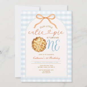 Blue Boy Our Little Cutie Pie Gingham 1st Birthday Invitation